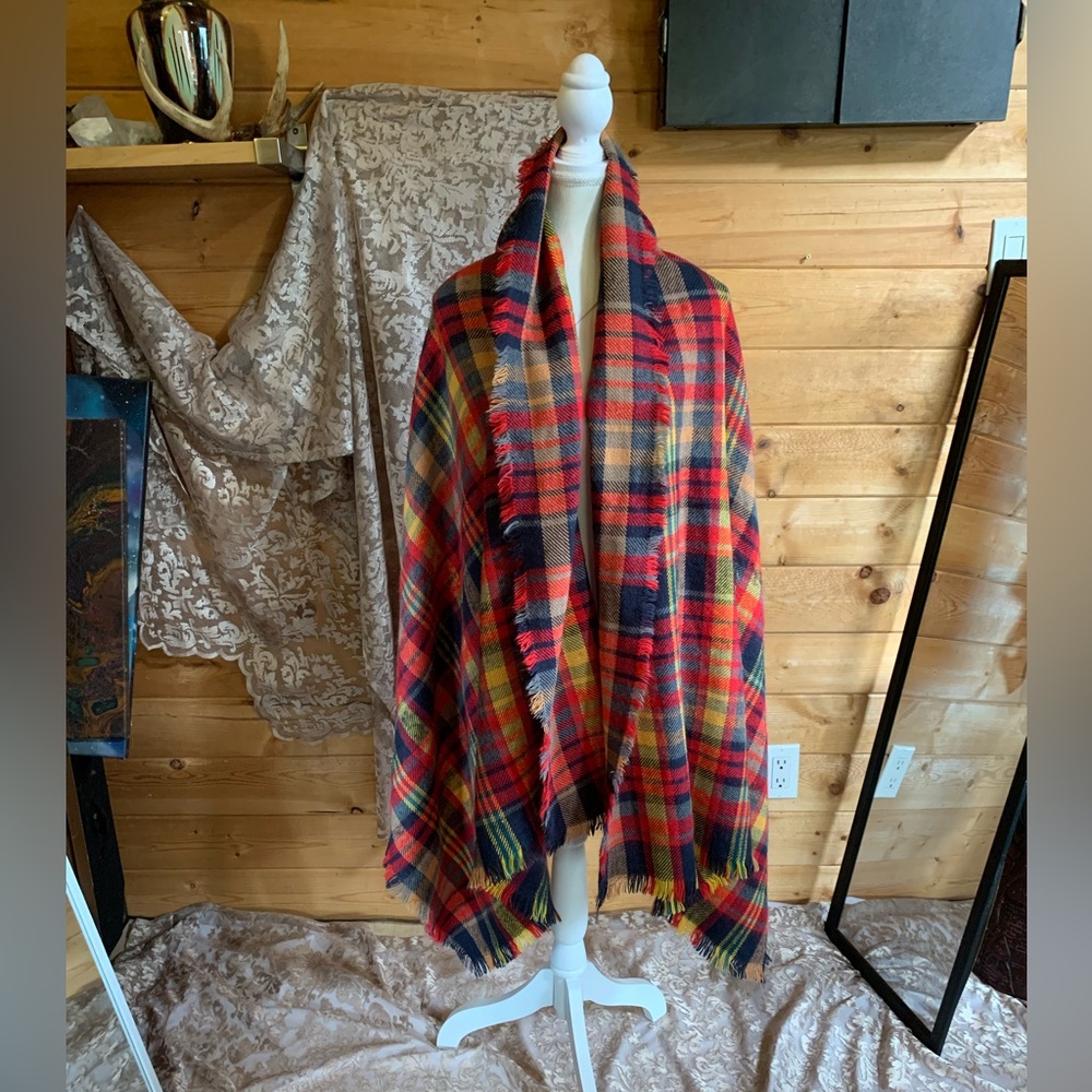 Vintage Scarf Retro Wool Blend Colorful Plaid Blanket Large Soft Cozy Scottish‎